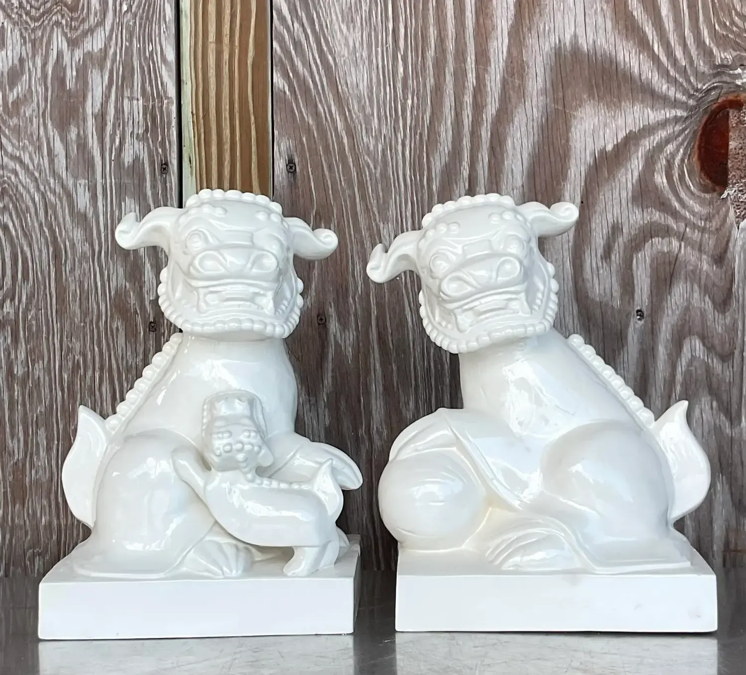 Late 20th Century Vintage Asian Glazed Ceramic Foo Dogs - a Pair — additional photo 5