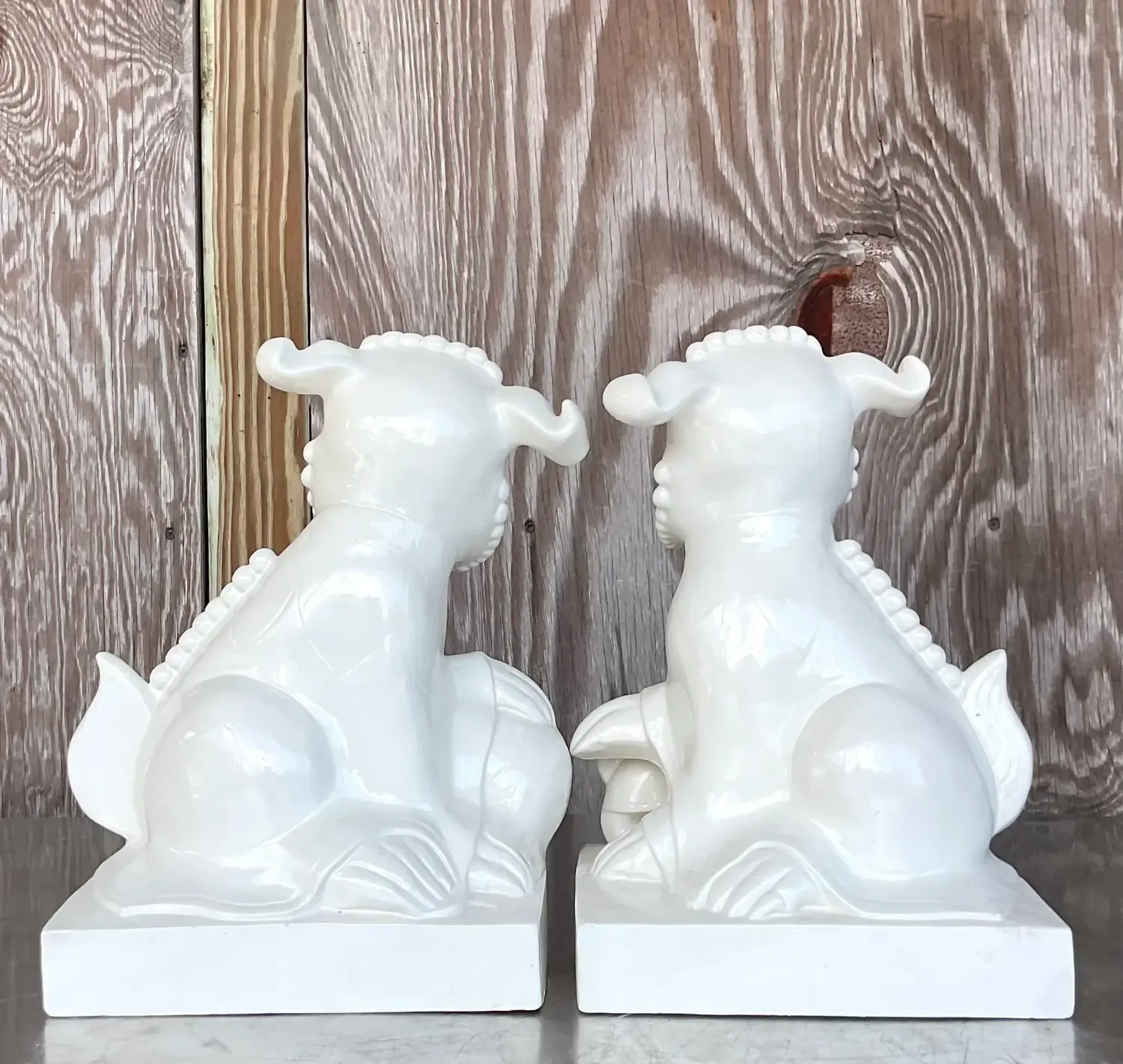 Late 20th Century Vintage Asian Glazed Ceramic Foo Dogs - a Pair — additional photo 6