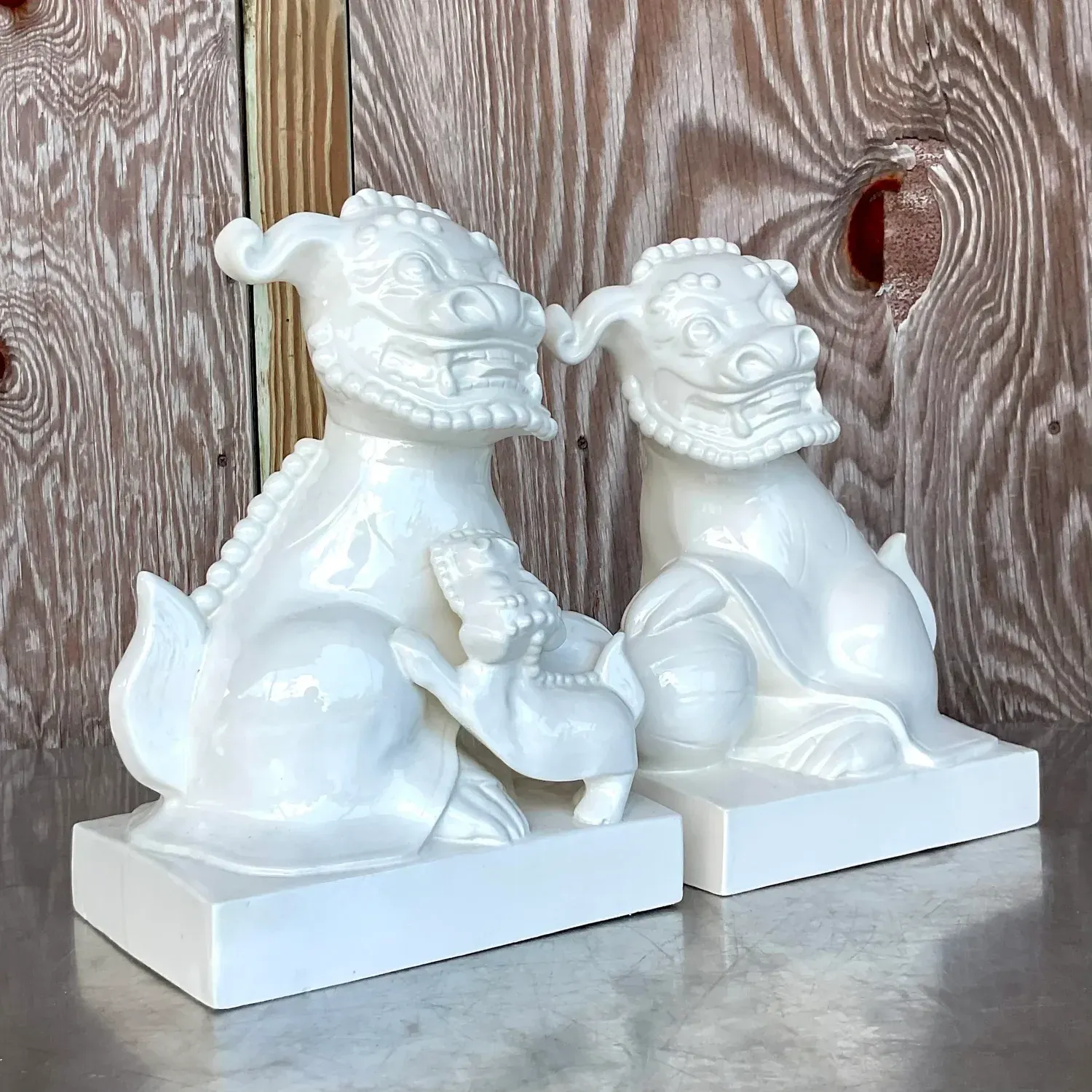 Late 20th Century Vintage Asian Glazed Ceramic Foo Dogs - a Pair — additional photo 8