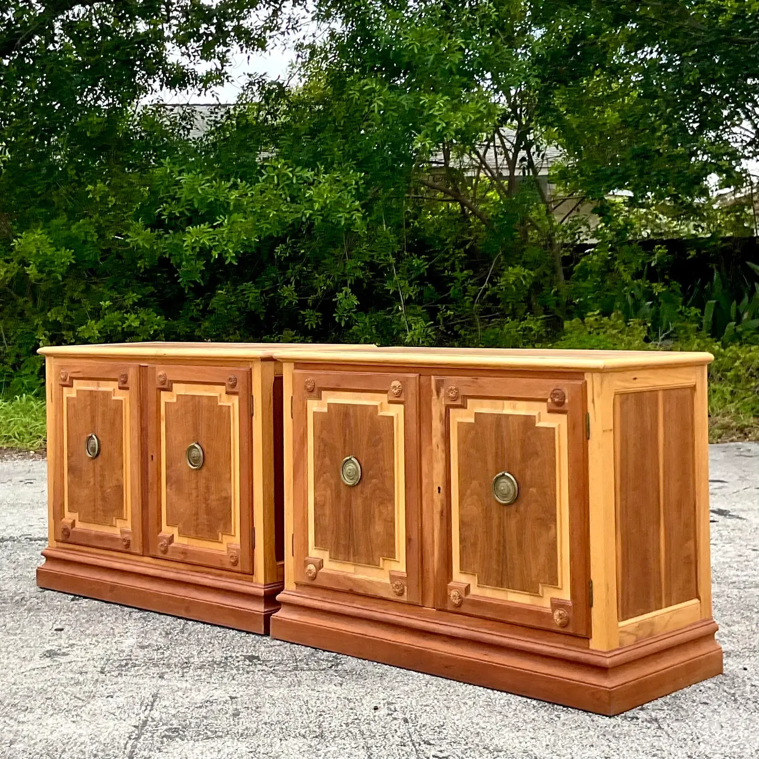 Late 20th Century Vintage Baker Notched Wood Sideboards - a Pair — additional photo 1