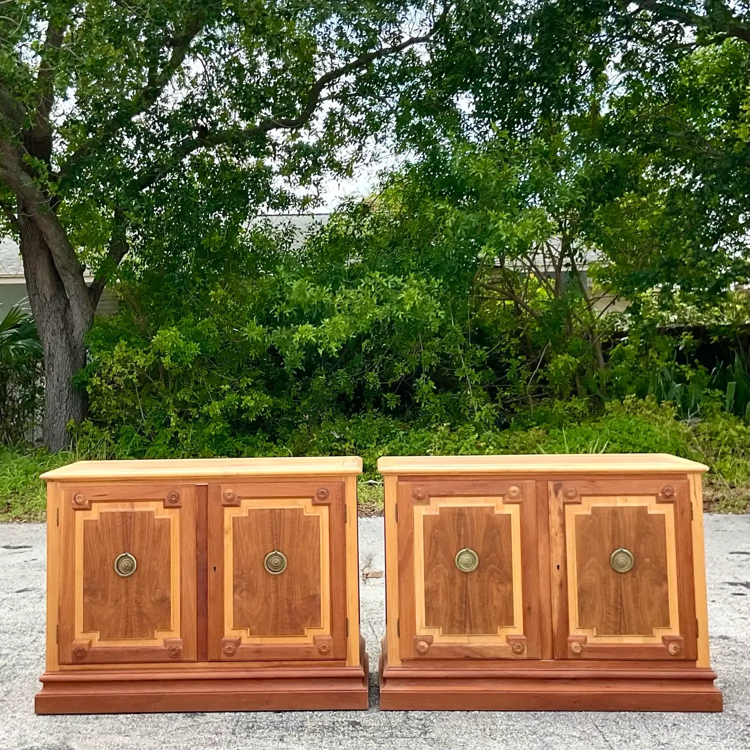 Late 20th Century Vintage Baker Notched Wood Sideboards - a Pair — additional photo 2