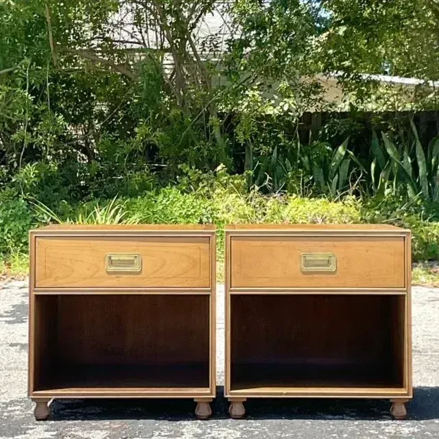 Late 20th Century Vintage Boho Baker Campaign Nightstands - a Pair — additional photo 1
