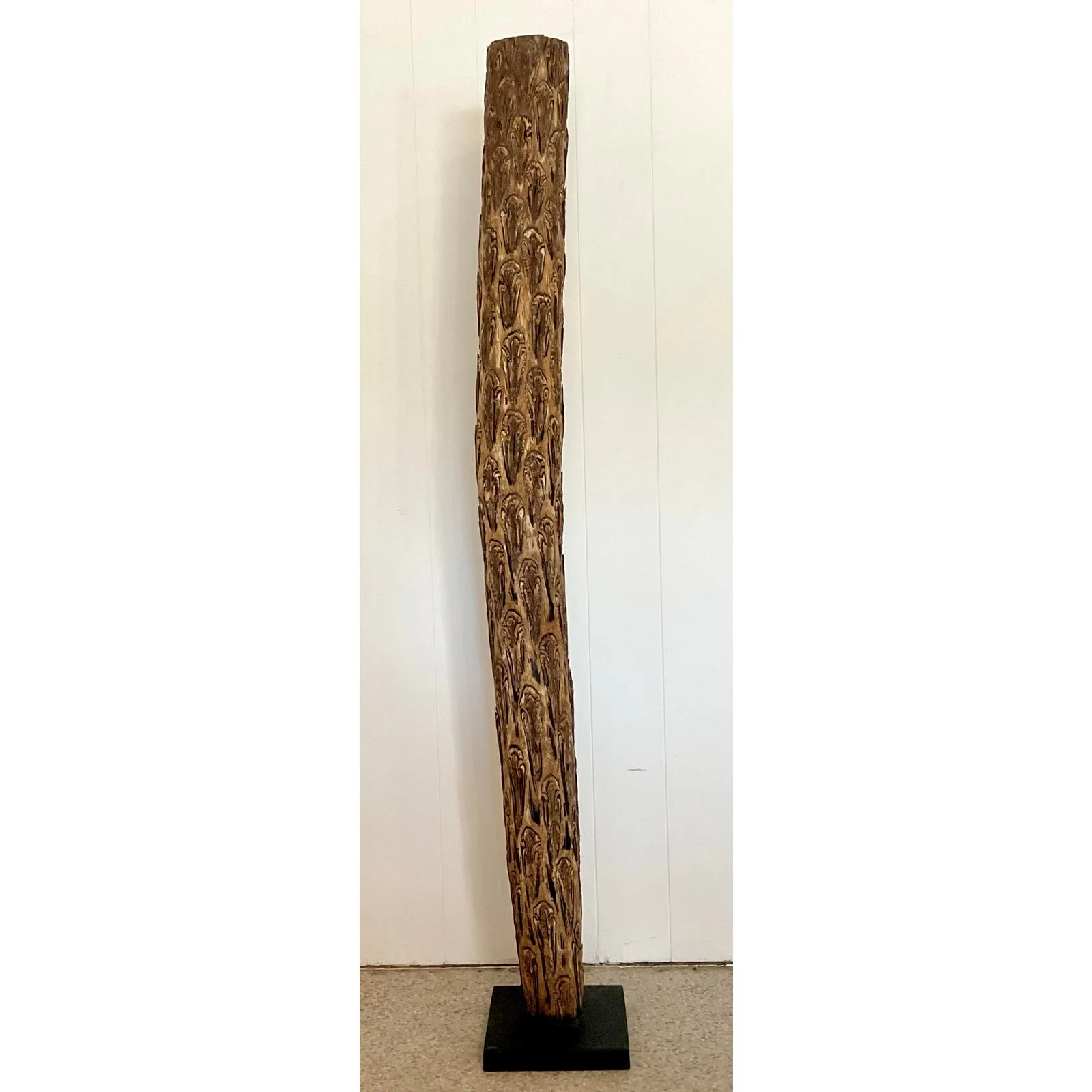 Late 20th Century Vintage Boho Carved Wood Totem Sculpture