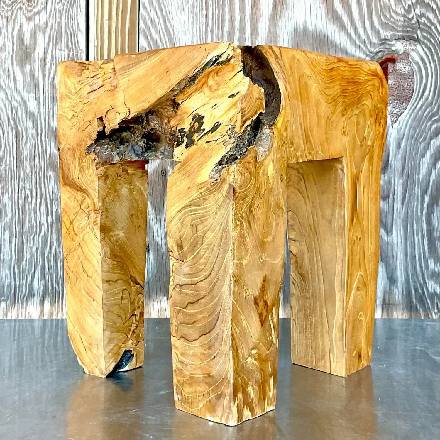 Late 20th Century Vintage Boho Distressed Wood Drinks Table — additional photo 3
