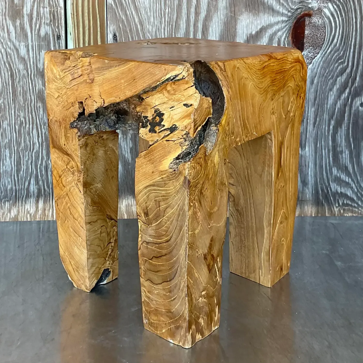 Late 20th Century Vintage Boho Distressed Wood Drinks Table — additional photo 4