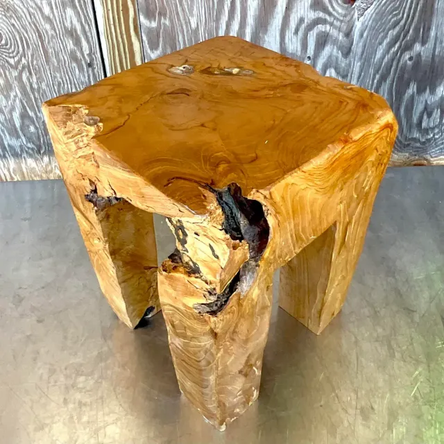 Late 20th Century Vintage Boho Distressed Wood Drinks Table — additional photo 5