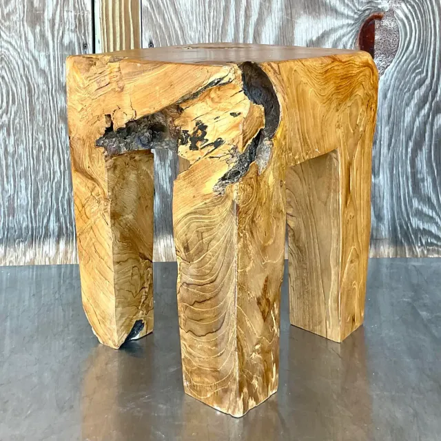 Late 20th Century Vintage Boho Distressed Wood Drinks Table — additional photo 6