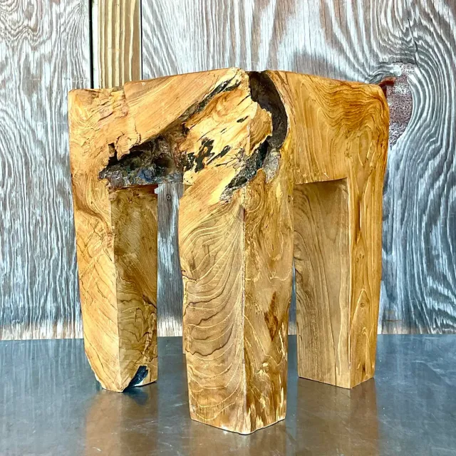 Late 20th Century Vintage Boho Distressed Wood Drinks Table — additional photo 7