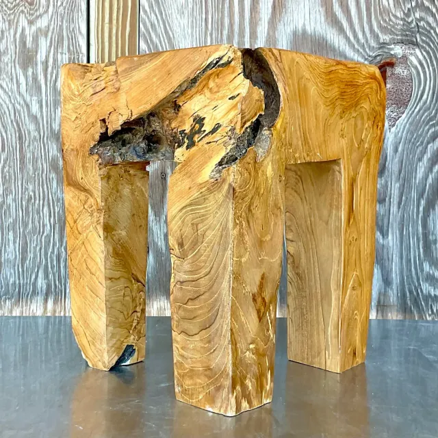 Late 20th Century Vintage Boho Distressed Wood Drinks Table — additional photo 8
