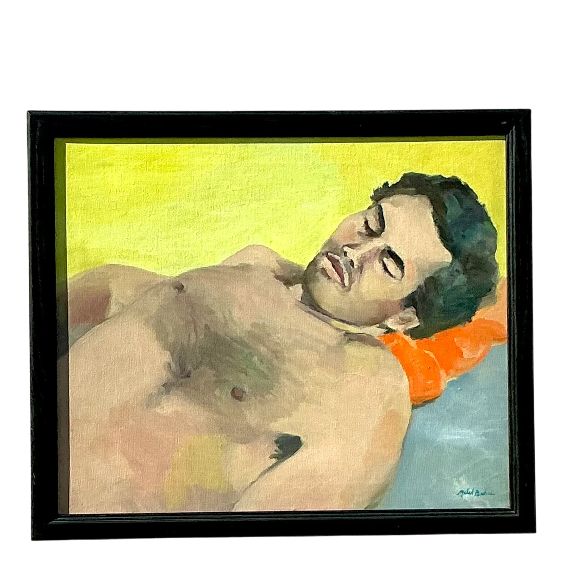Late 20th Century Vintage Boho Figurative Oil on Canvas, Framed