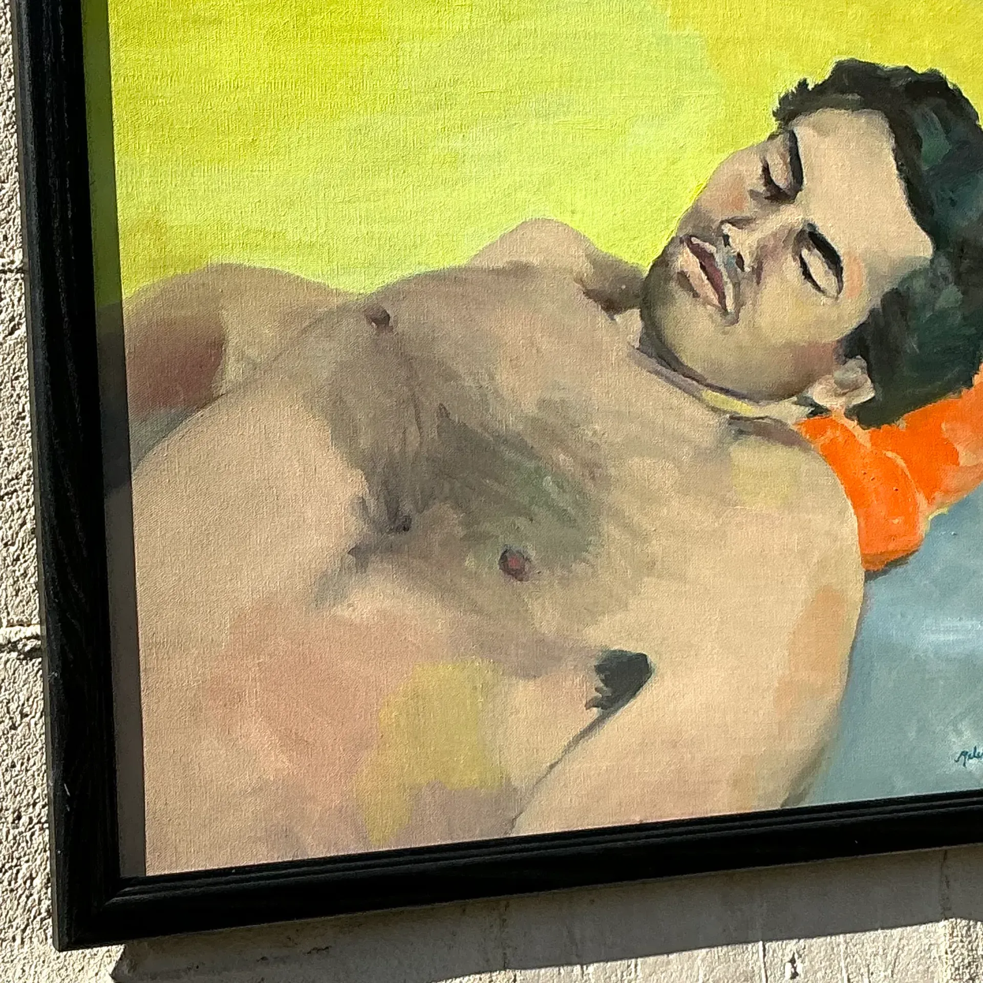Late 20th Century Vintage Boho Figurative Oil on Canvas, Framed — additional photo 2