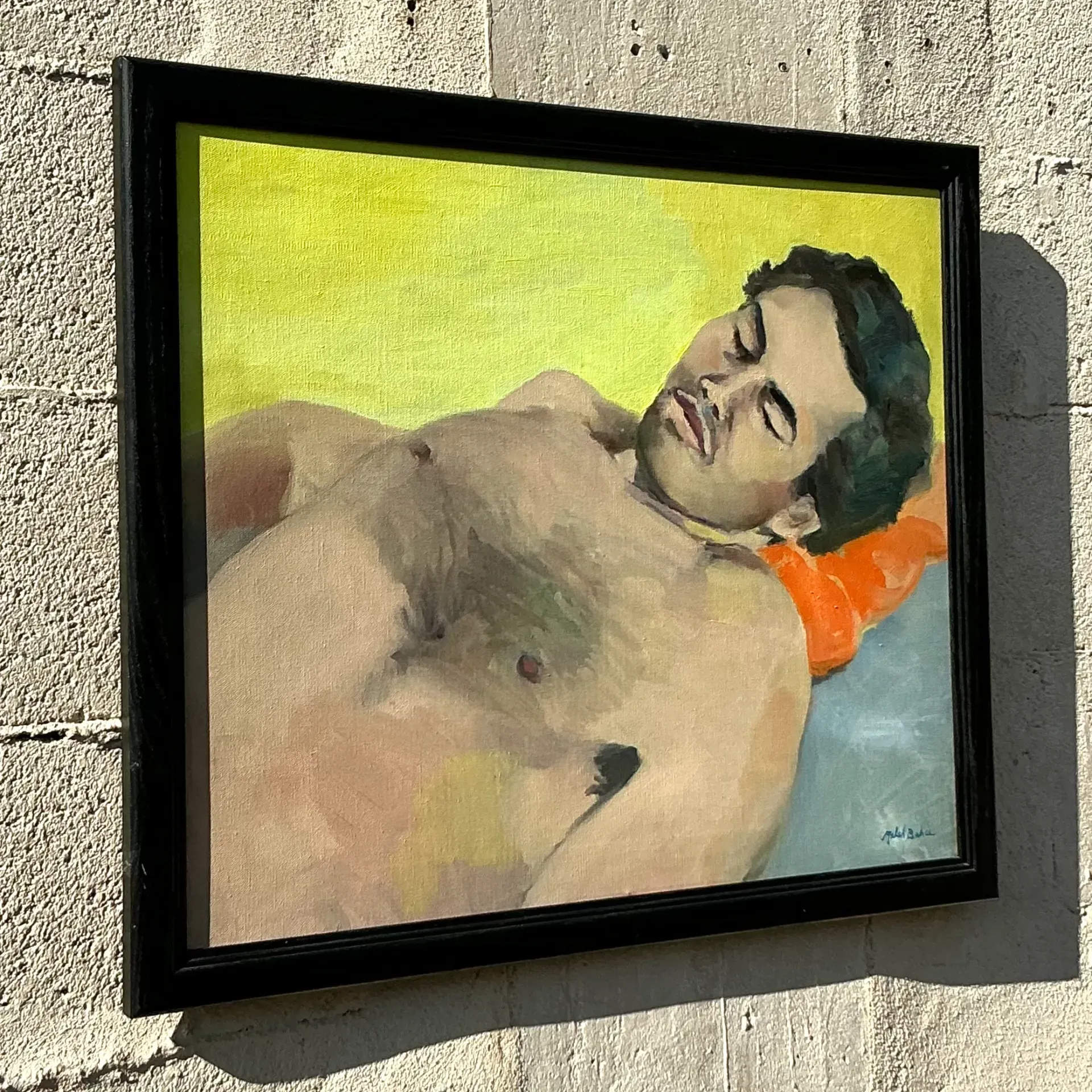 Late 20th Century Vintage Boho Figurative Oil on Canvas, Framed — additional photo 3