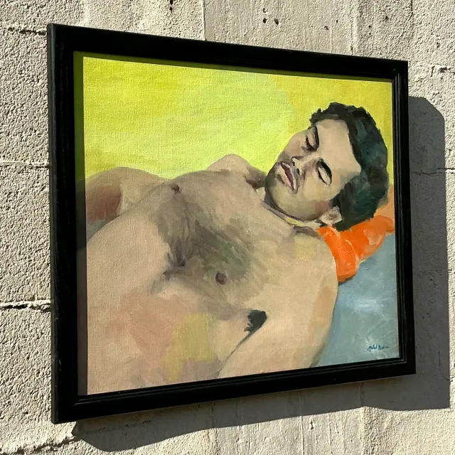 Late 20th Century Vintage Boho Figurative Oil on Canvas, Framed — additional photo 3