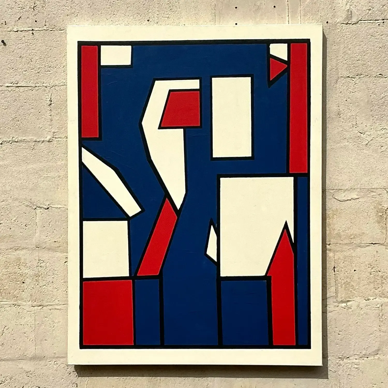 Late 20th Century Vintage Boho Geometric Oil Painting on Canvas — additional photo 1