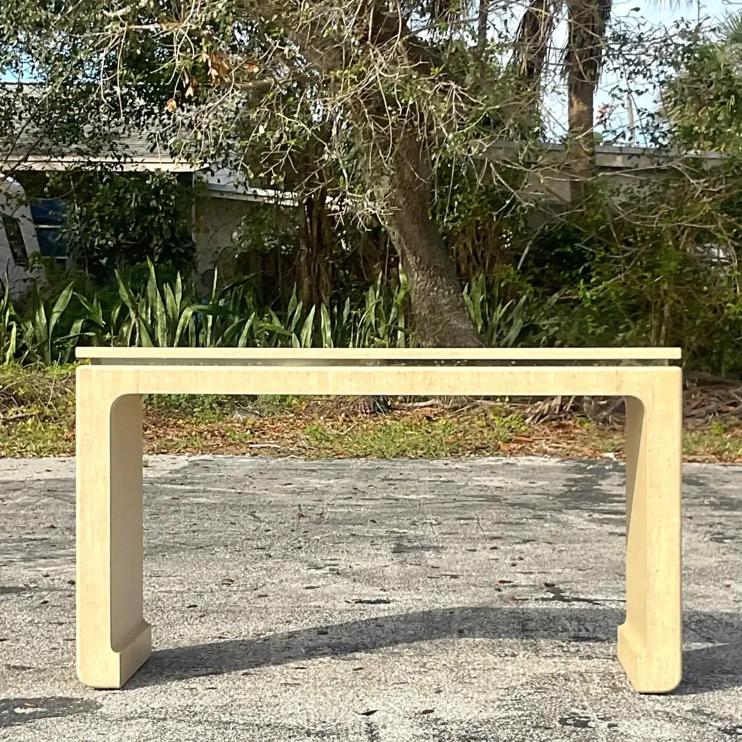 Late 20th Century Vintage Boho Grasscloth Wrapped Console Table — additional photo 3