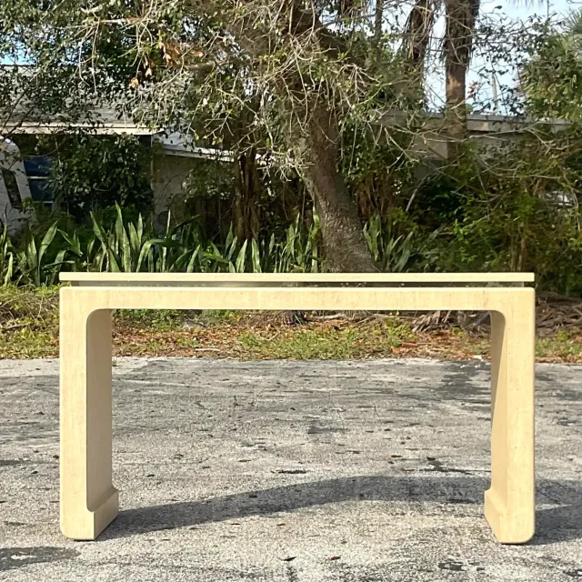 Late 20th Century Vintage Boho Grasscloth Wrapped Console Table — additional photo 3