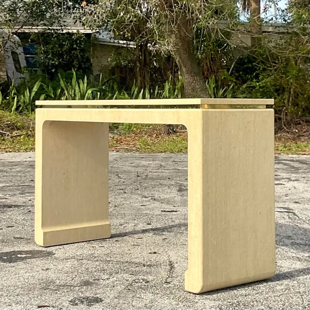Late 20th Century Vintage Boho Grasscloth Wrapped Console Table — additional photo 4
