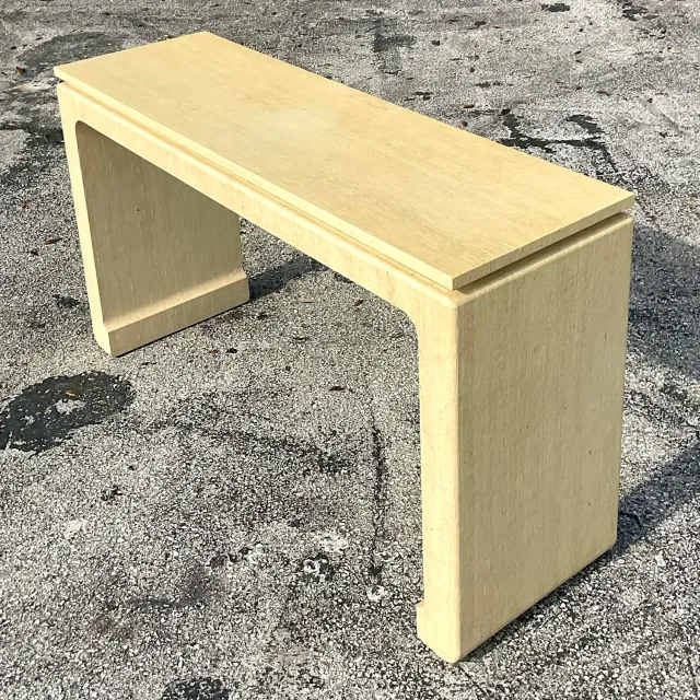 Late 20th Century Vintage Boho Grasscloth Wrapped Console Table — additional photo 5