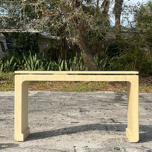 Late 20th Century Vintage Boho Grasscloth Wrapped Console Table — additional photo 6