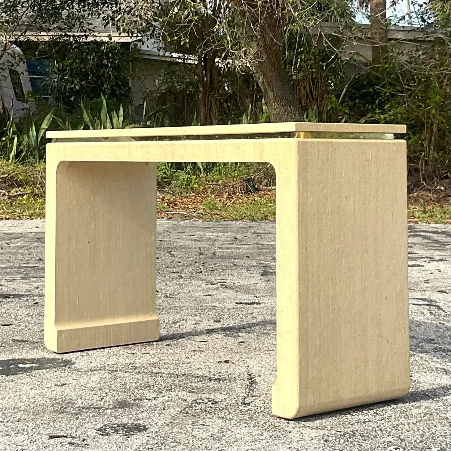 Late 20th Century Vintage Boho Grasscloth Wrapped Console Table — additional photo 8