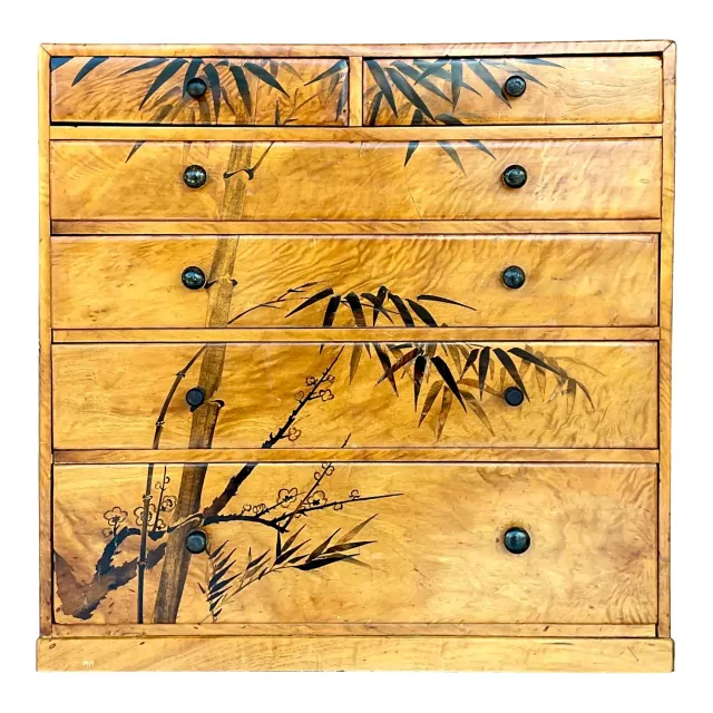 Late 20th Century Vintage Boho Hand Painted Burl Wood Petite Chest of Drawers — additional photo 1