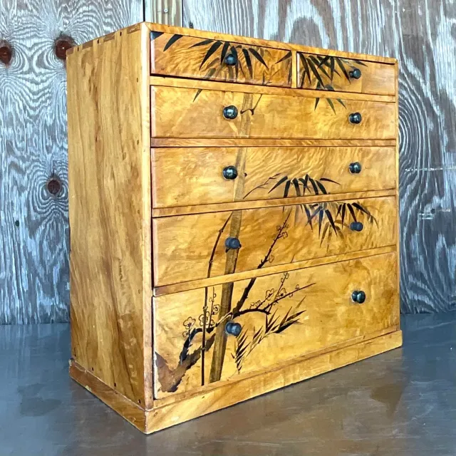 Late 20th Century Vintage Boho Hand Painted Burl Wood Petite Chest of Drawers — additional photo 3