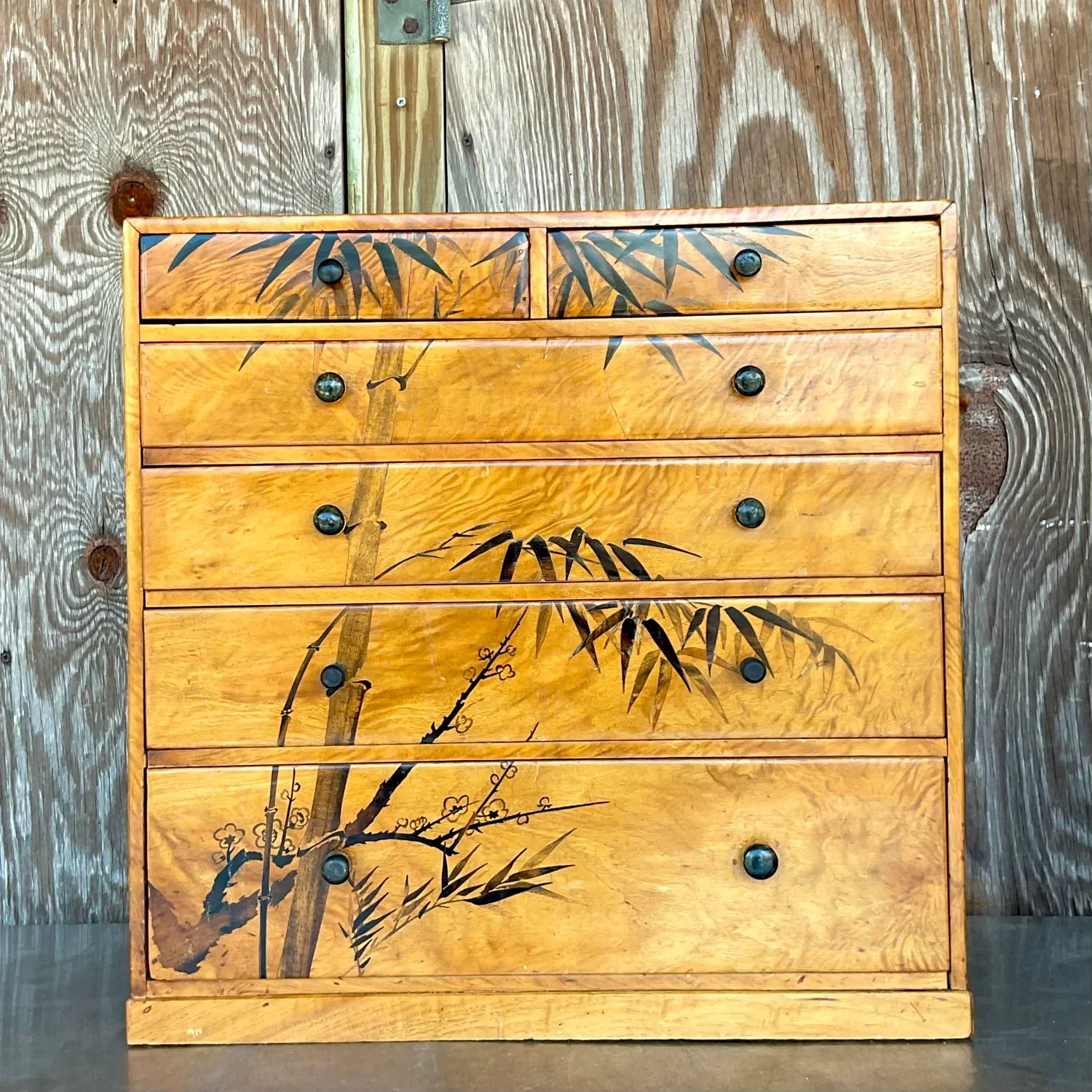 Late 20th Century Vintage Boho Hand Painted Burl Wood Petite Chest of Drawers — additional photo 6