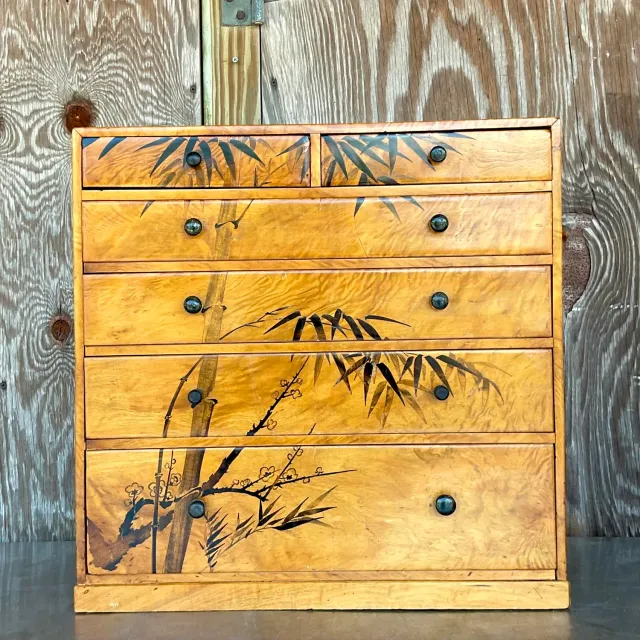 Late 20th Century Vintage Boho Hand Painted Burl Wood Petite Chest of Drawers — additional photo 6