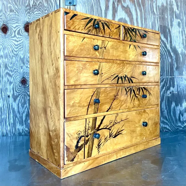 Late 20th Century Vintage Boho Hand Painted Burl Wood Petite Chest of Drawers — additional photo 7