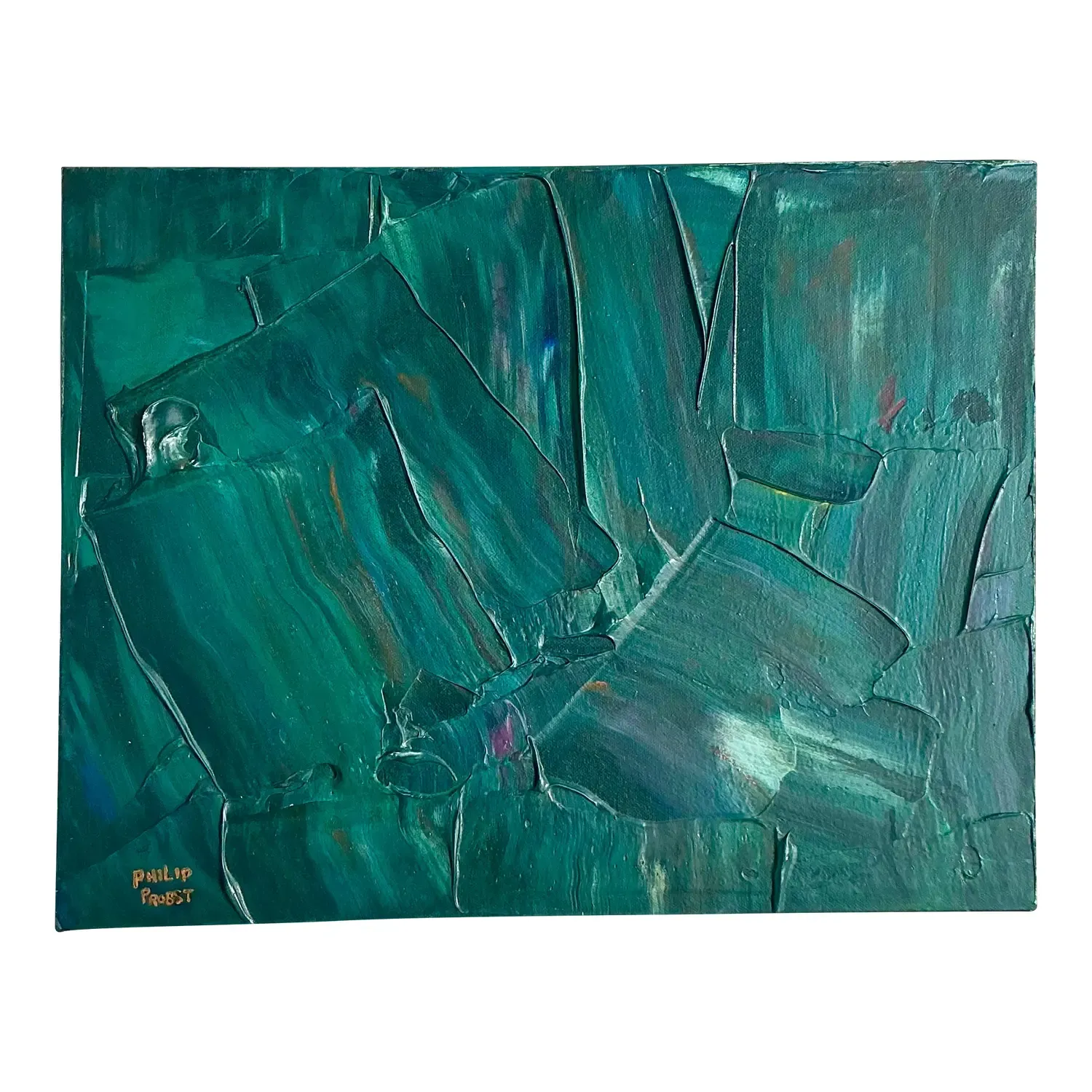 Late 20th Century Vintage Boho Impasto Original Abstract Oil Painting on Canvas — additional photo 1