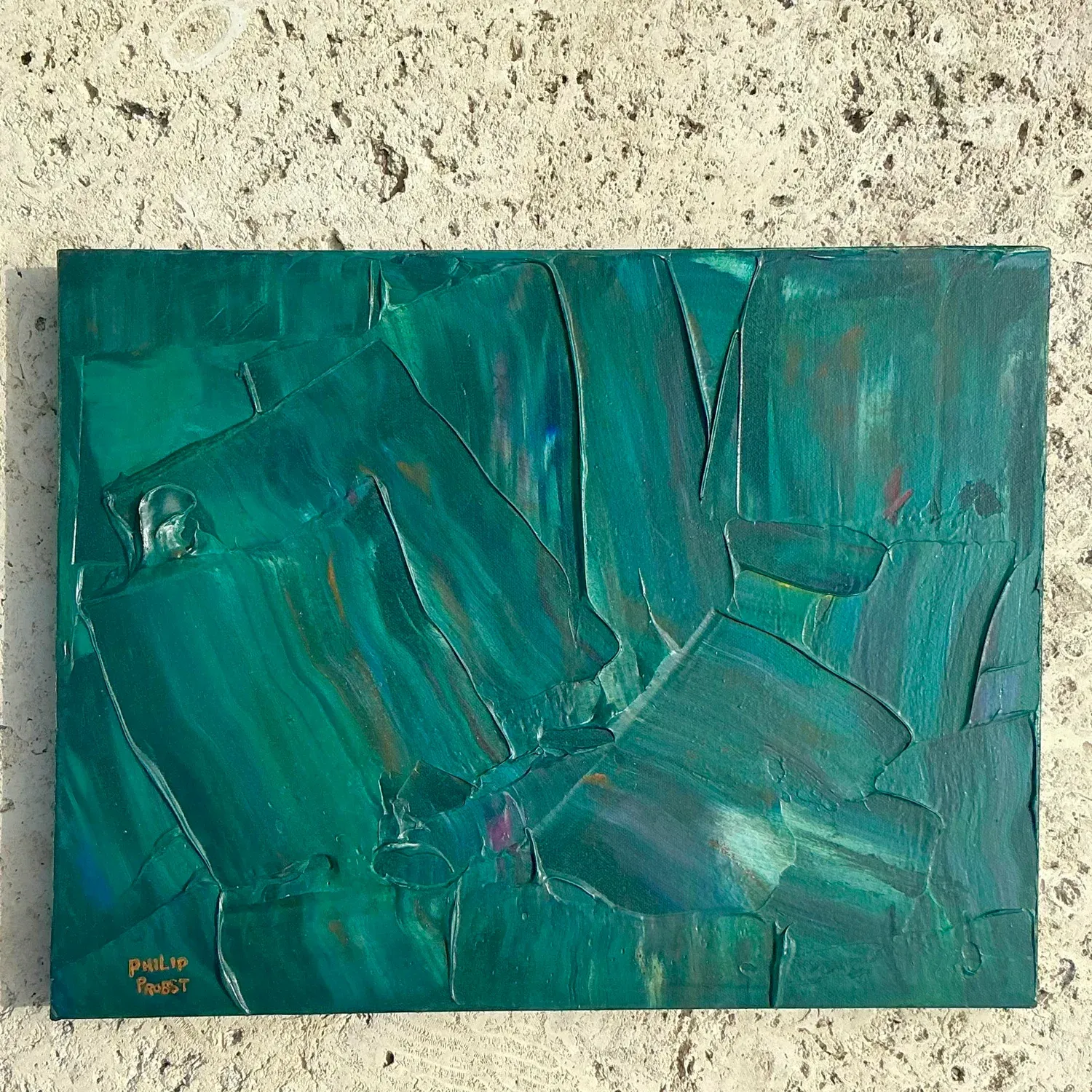 Late 20th Century Vintage Boho Impasto Original Abstract Oil Painting on Canvas — additional photo 5