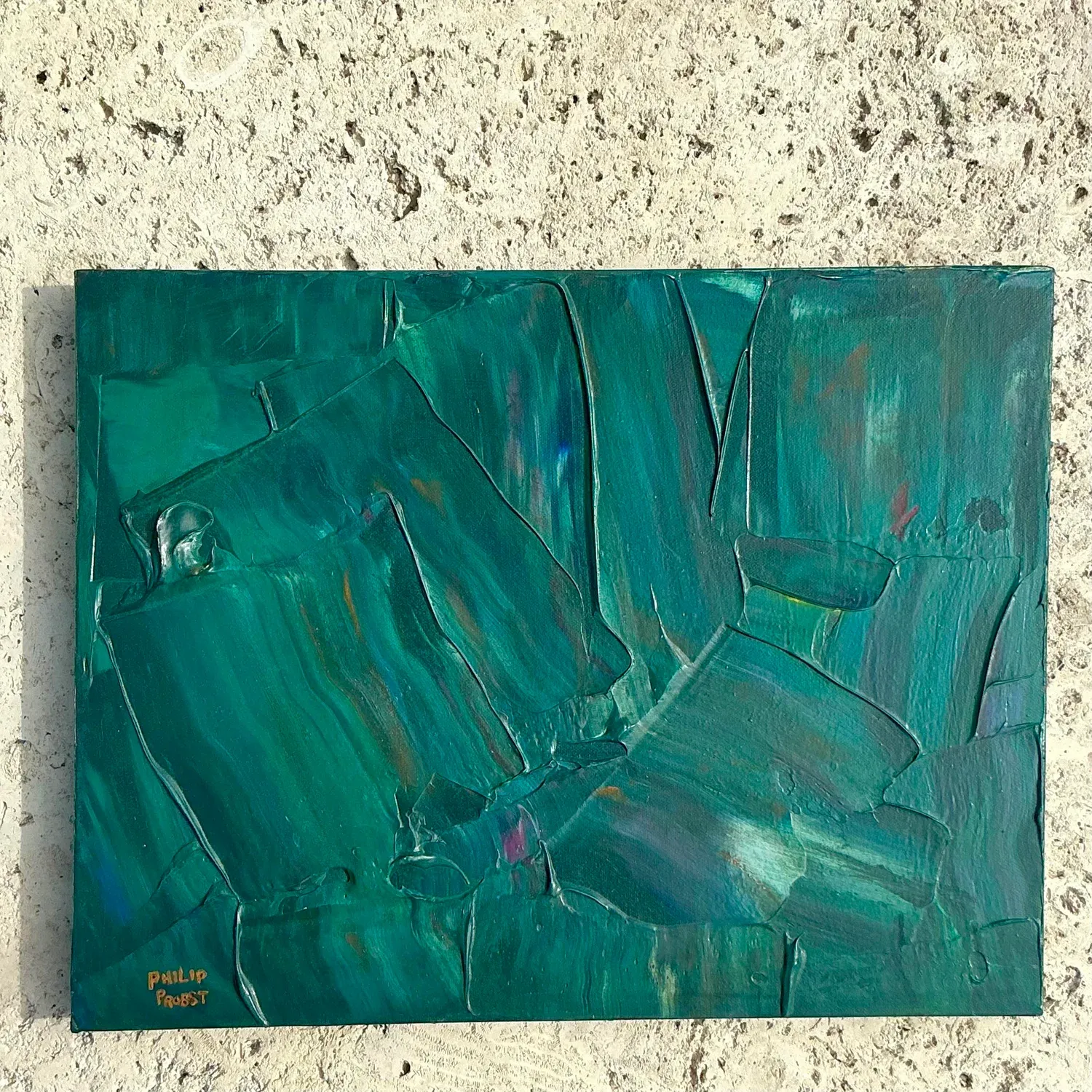 Late 20th Century Vintage Boho Impasto Original Abstract Oil Painting on Canvas — additional photo 6