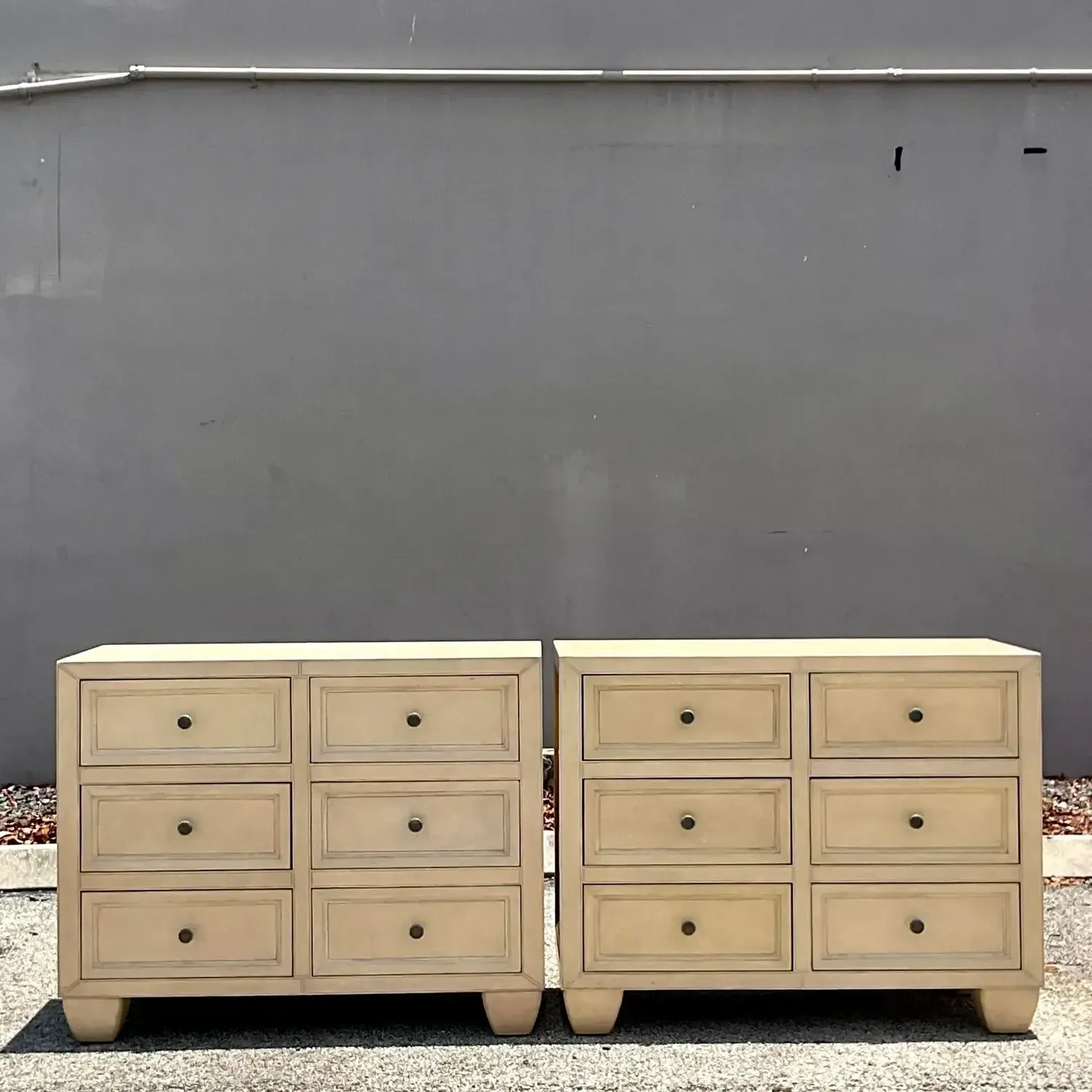 Late 20th Century Vintage Boho Lexington Leather Wrapped Chest of Drawers - a Pr — additional photo 1