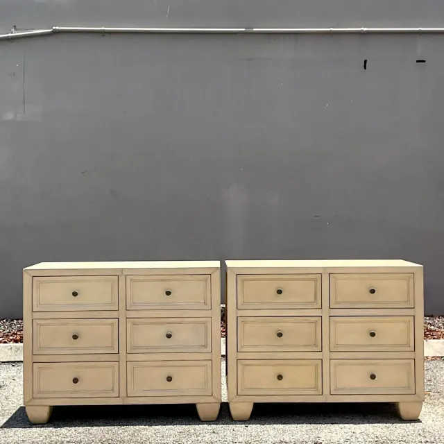Late 20th Century Vintage Boho Lexington Leather Wrapped Chest of Drawers - a Pr — additional photo 1