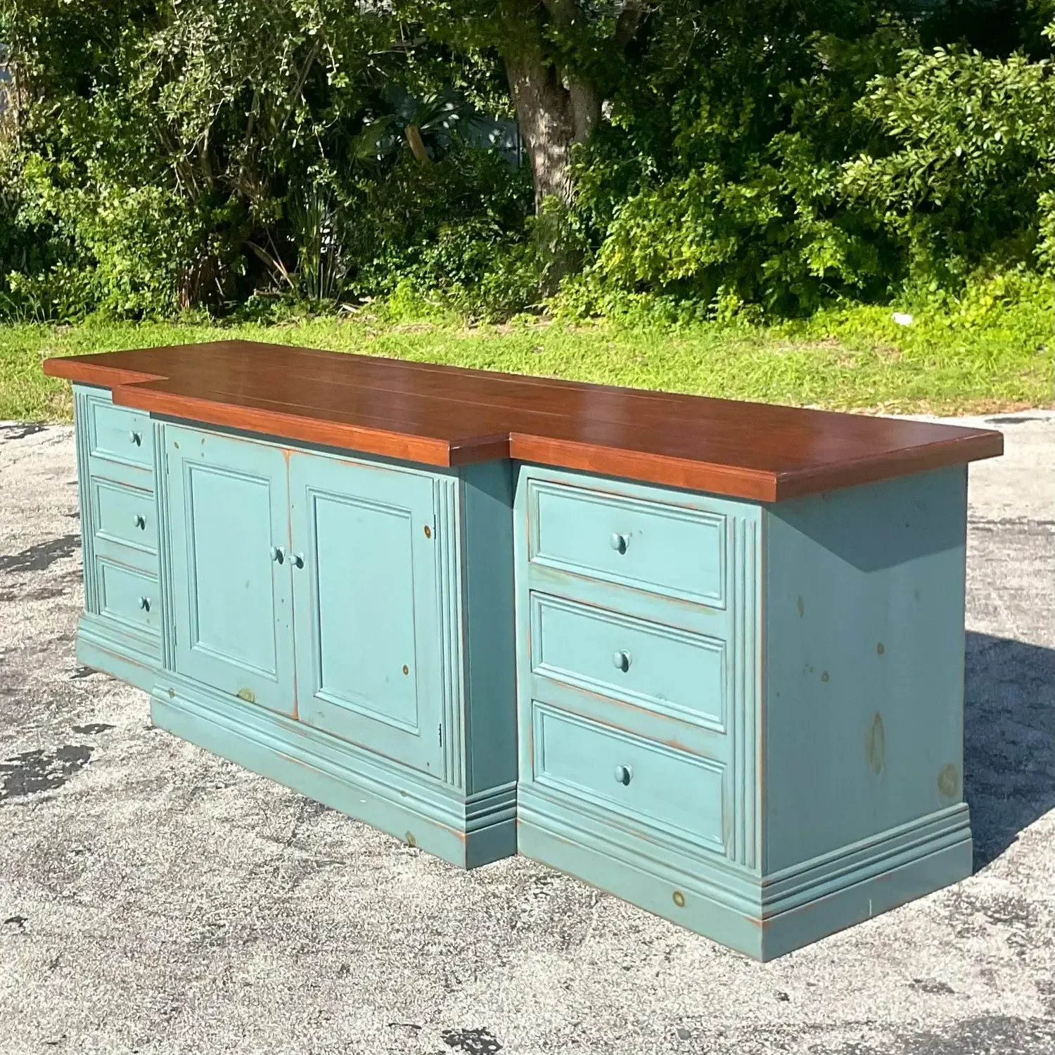Late 20th Century Vintage Boho Monumental Blue Wash Credenza — additional photo 2
