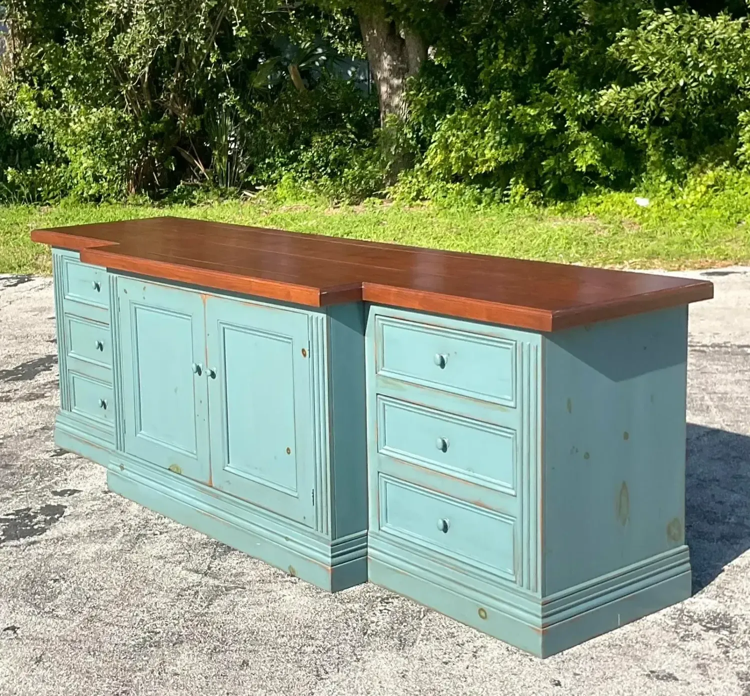 Late 20th Century Vintage Boho Monumental Blue Wash Credenza — additional photo 4