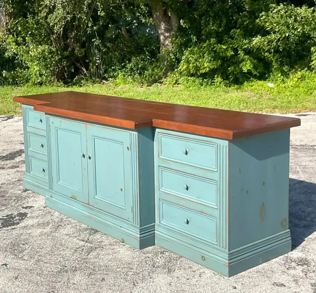 Late 20th Century Vintage Boho Monumental Blue Wash Credenza — additional photo 4