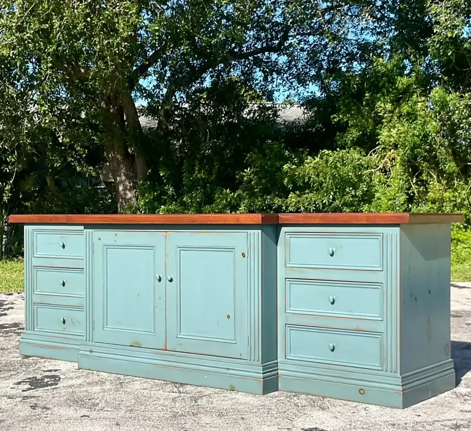 Late 20th Century Vintage Boho Monumental Blue Wash Credenza — additional photo 5