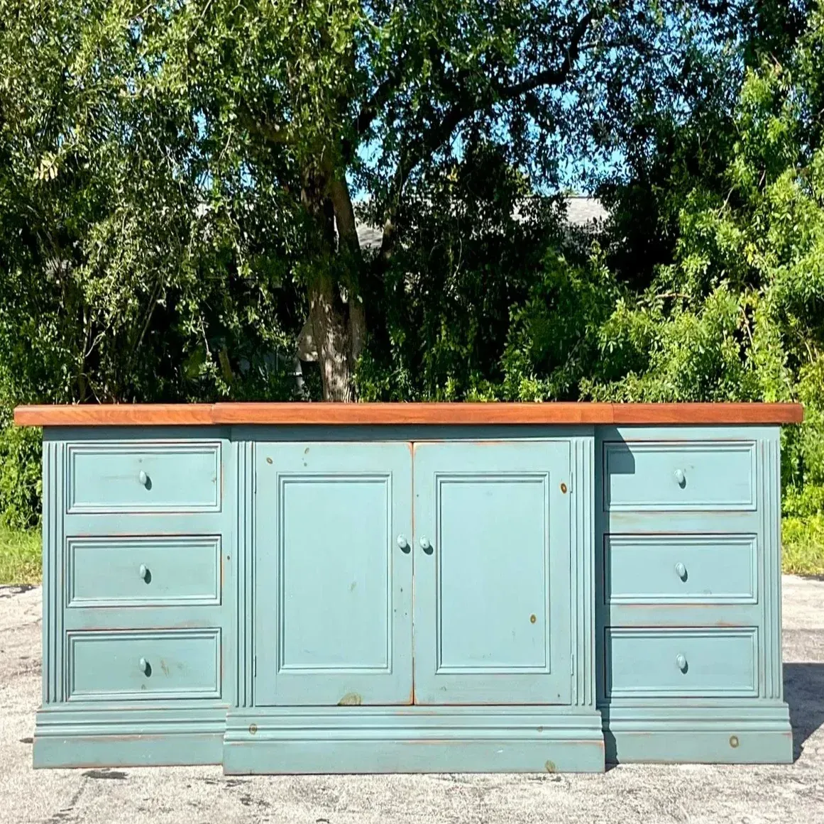 Late 20th Century Vintage Boho Monumental Blue Wash Credenza — additional photo 8