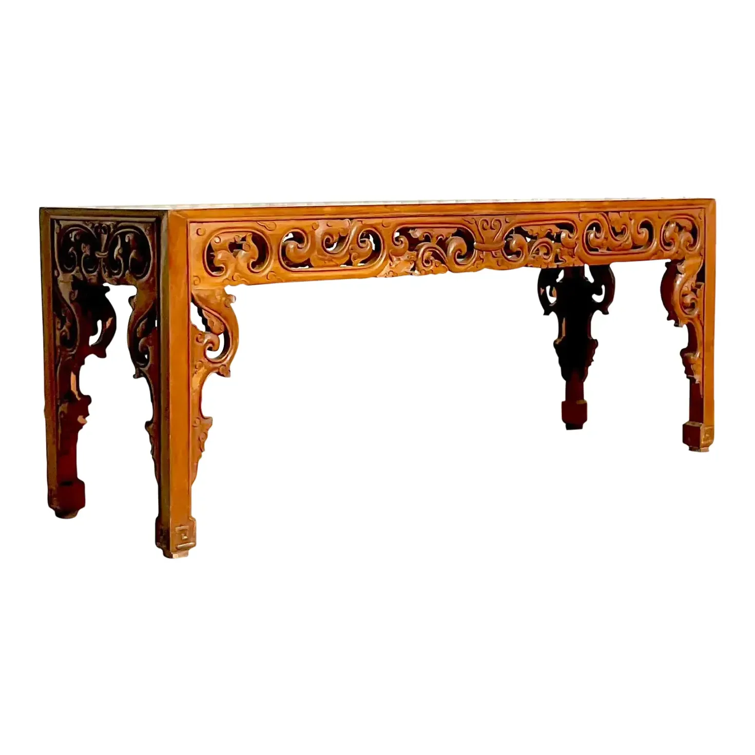 Late 20th Century Vintage Boho Monumental Hand Carved Console Table — additional photo 1