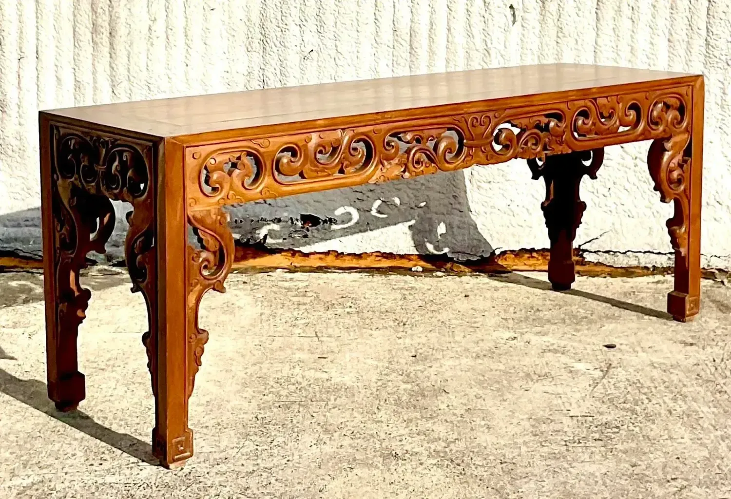 Late 20th Century Vintage Boho Monumental Hand Carved Console Table — additional photo 2