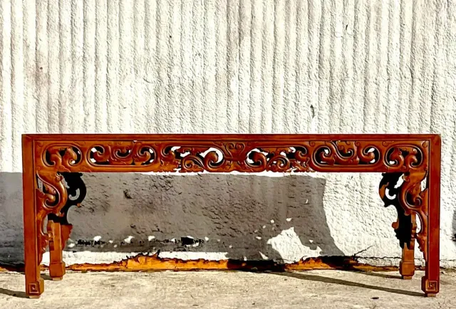 Late 20th Century Vintage Boho Monumental Hand Carved Console Table — additional photo 3
