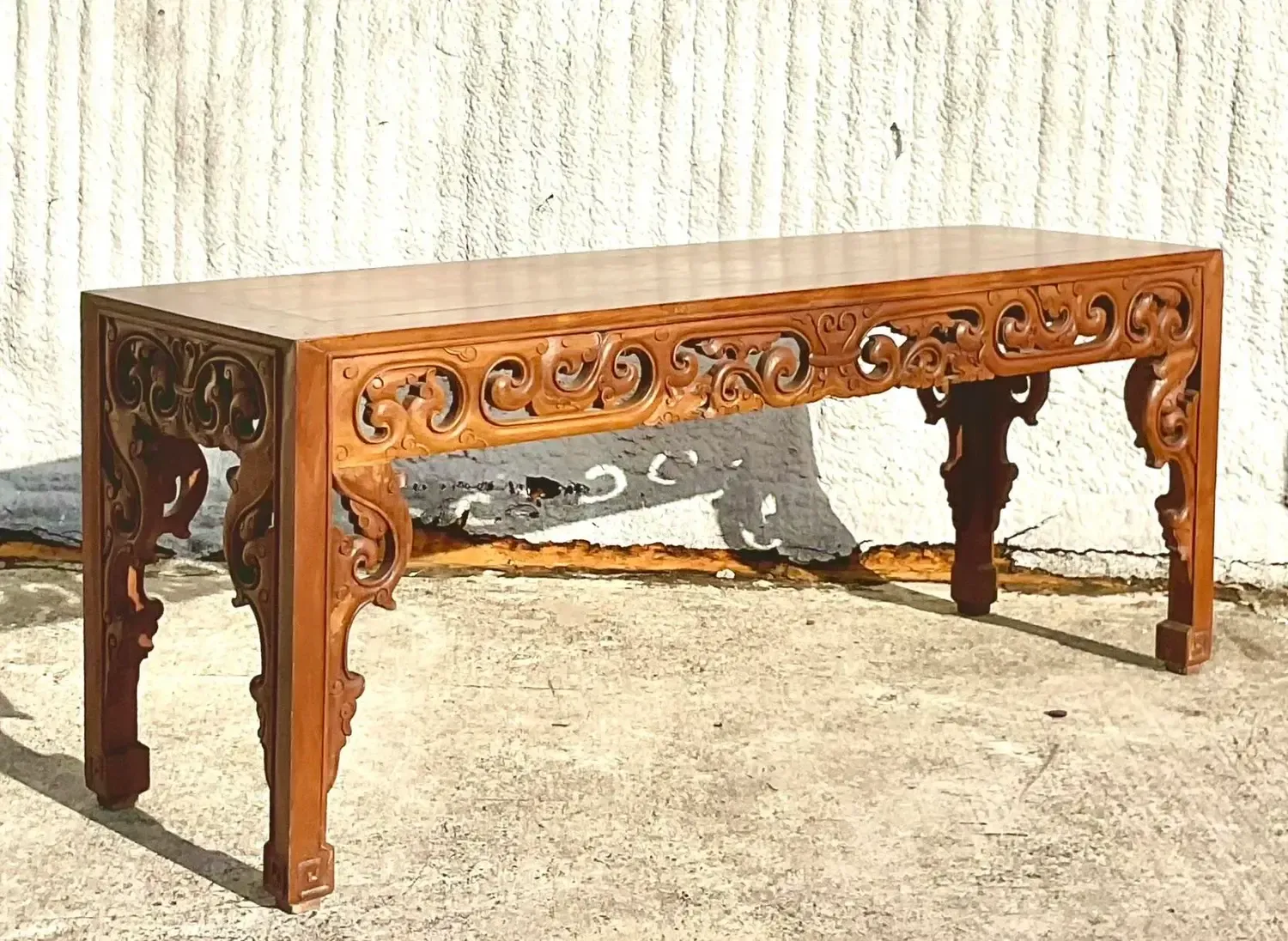 Late 20th Century Vintage Boho Monumental Hand Carved Console Table — additional photo 6
