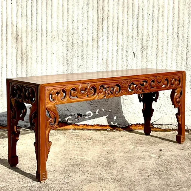 Late 20th Century Vintage Boho Monumental Hand Carved Console Table — additional photo 7