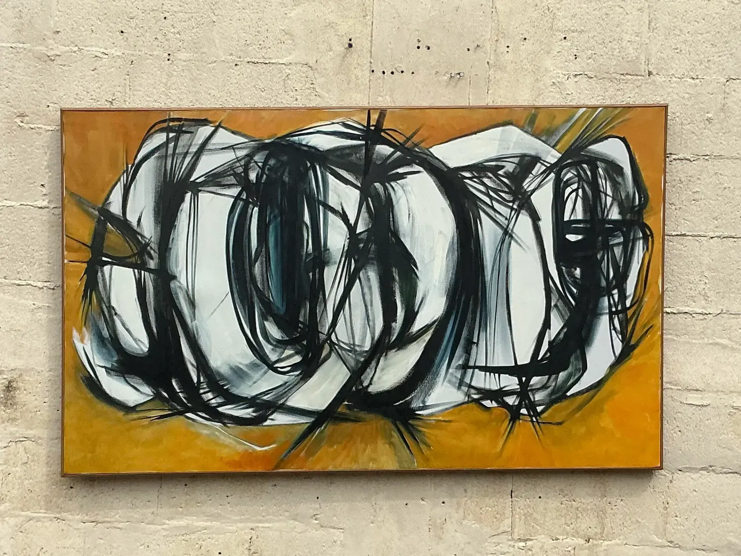 Late 20th Century Vintage Boho Original Abstract Oil Painting on Canvas — additional photo 6