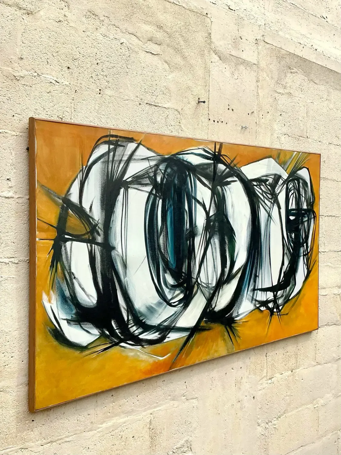 Late 20th Century Vintage Boho Original Abstract Oil Painting on Canvas — additional photo 3