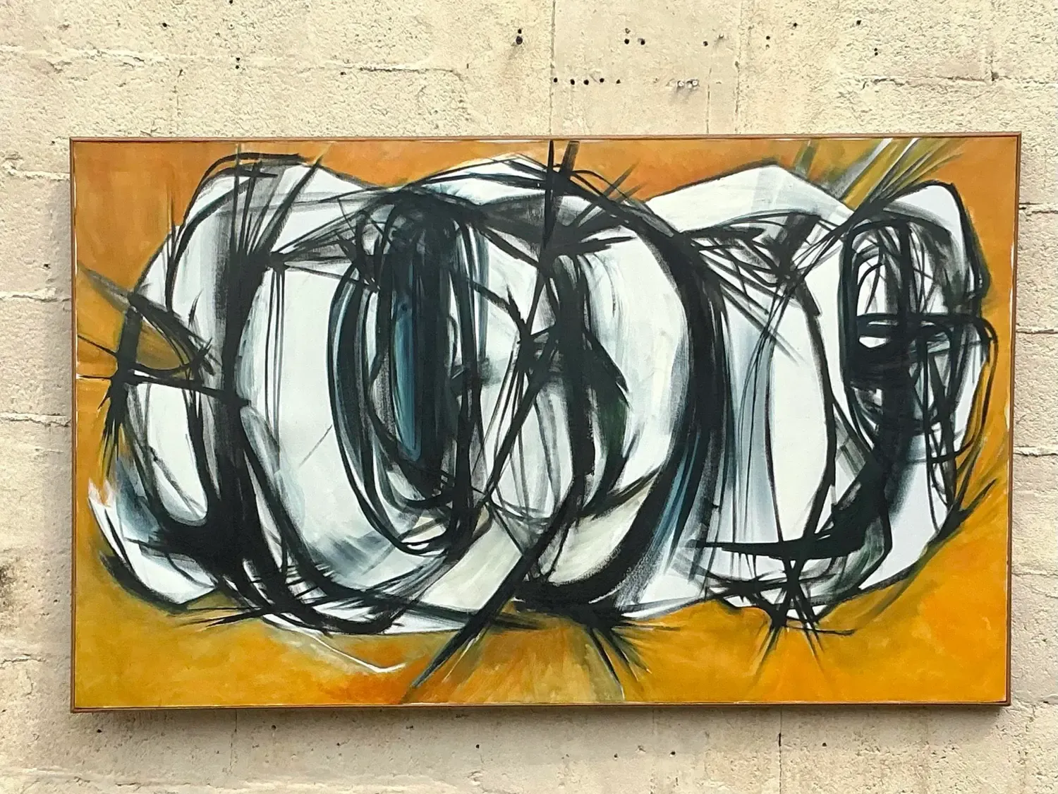Late 20th Century Vintage Boho Original Abstract Oil Painting on Canvas — additional photo 7