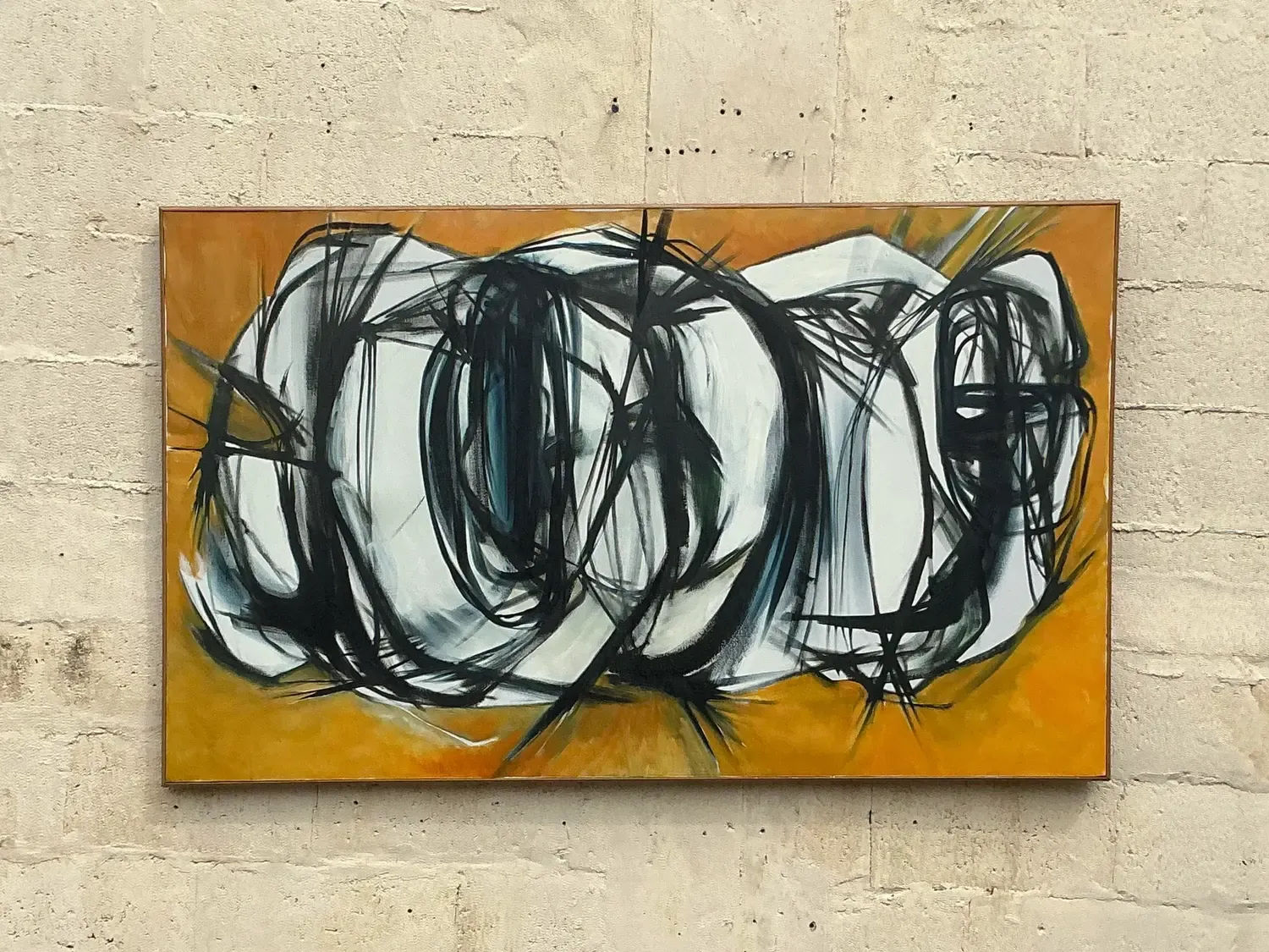 Late 20th Century Vintage Boho Original Abstract Oil Painting on Canvas — additional photo 4