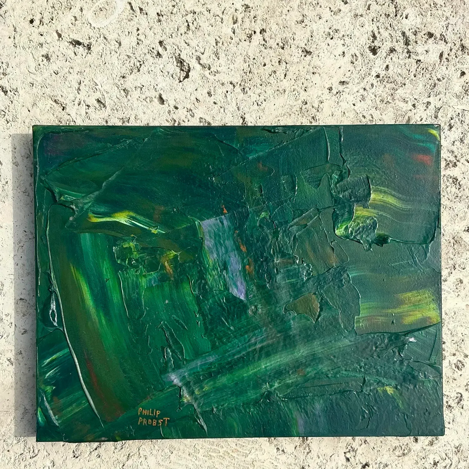 Late 20th Century Vintage Boho Original Impasto Abstract Oil on Canvas — additional photo 2