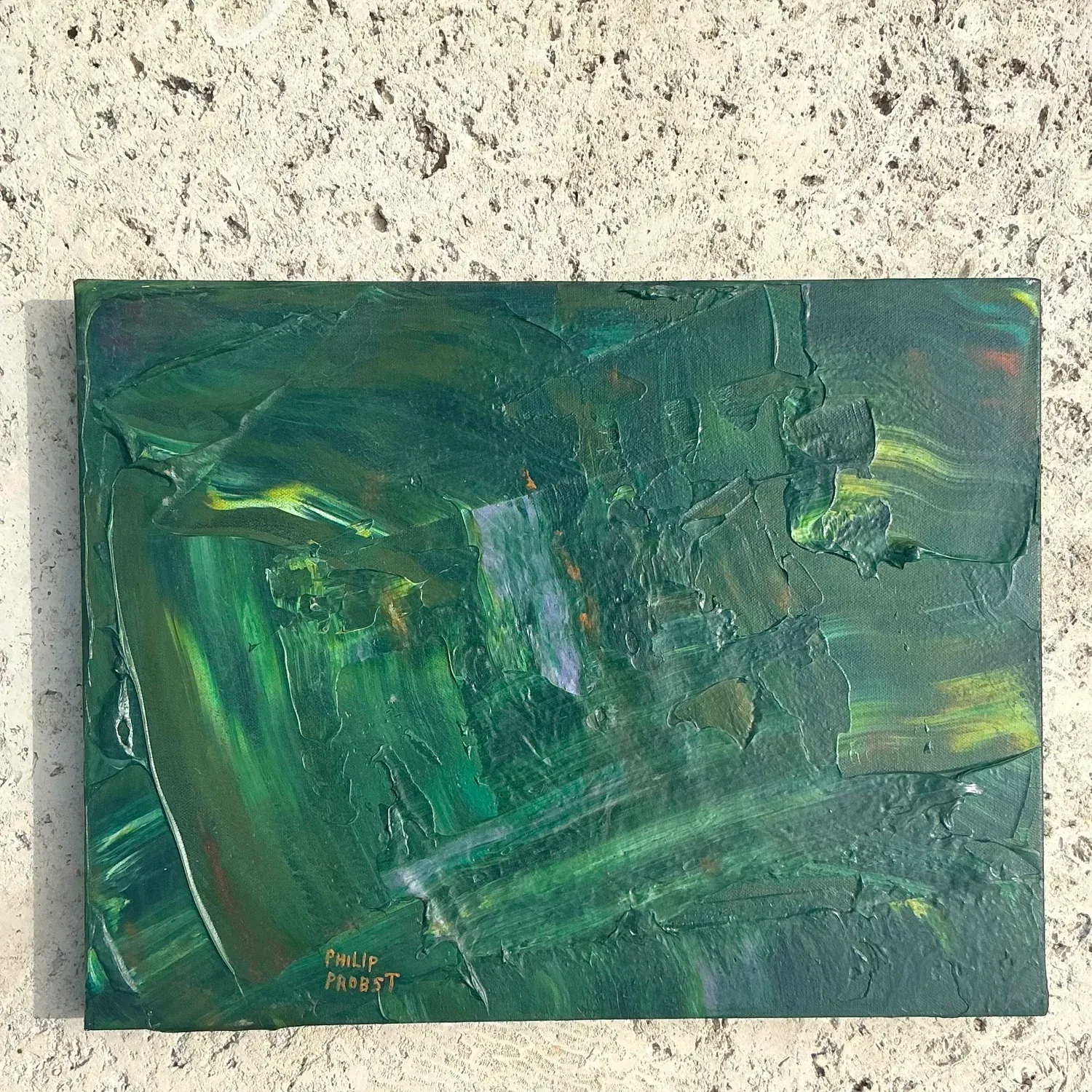 Late 20th Century Vintage Boho Original Impasto Abstract Oil on Canvas — additional photo 3